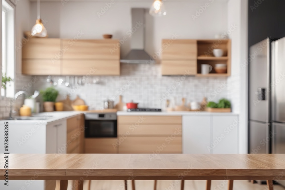 a cozy kitchen interior with a kitchen table neatly arranged with utensils, surrounded by shelves and cabinets in the background a cozy kitchen interior with a kitchen table neatly arranged with utensils, surrounded by shelves and cabinets in the background