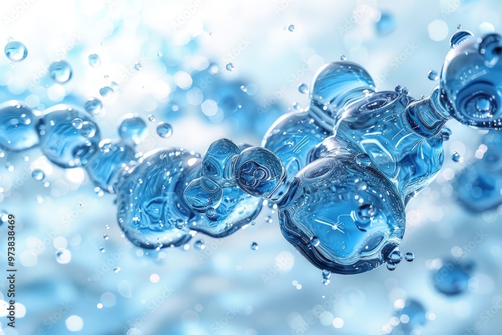 Abstract blue water bubbles in motion, creating a chain-like formation. Abstract blue water bubbles in motion, creating a chain-like formation.