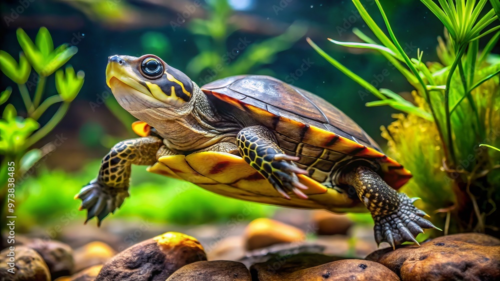 Obraz premium Get ready to own a piece of the tropical wilderness with our Exotic fly river turtle, a unique