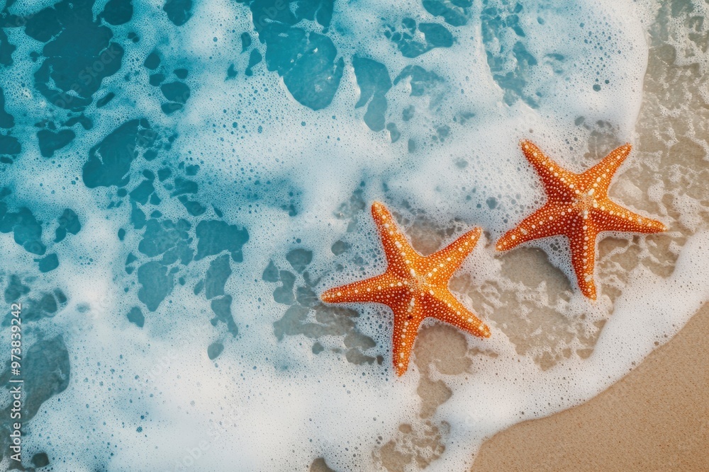 Starfish on the summer beach in sea water. Summer background. Summer time, ai Starfish on the summer beach in sea water. Summer background. Summer time, ai