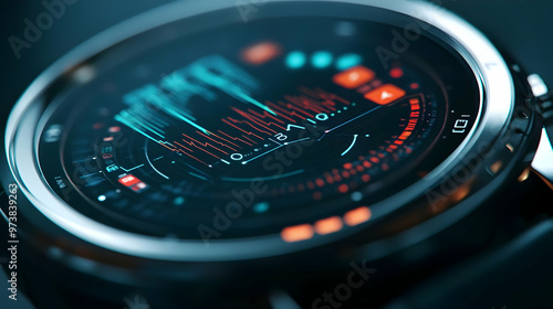 Wallpaper Mural Futuristic Smartwatch Display with Data Visualization Illustration Torontodigital.ca