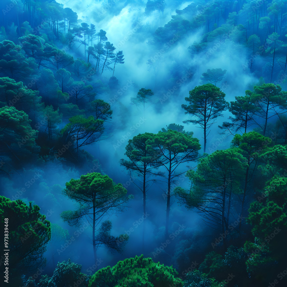 Blue Foggy Forest - Nature Photo Blue Foggy Forest - Nature Photo