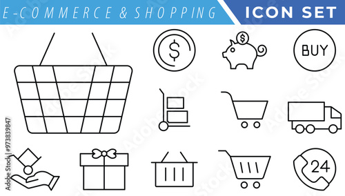 E-commerce avd Shopping icons collection set. Online shopping thin line icons. Shop icons vector photo