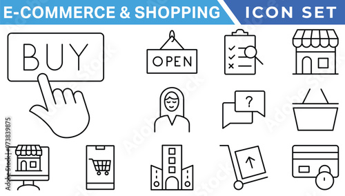 E-commerce avd Shopping icons collection set. Online shopping thin line icons. Shop icons vector photo