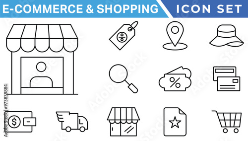 E-commerce avd Shopping icons collection set. Online shopping thin line icons. Shop icons vector photo