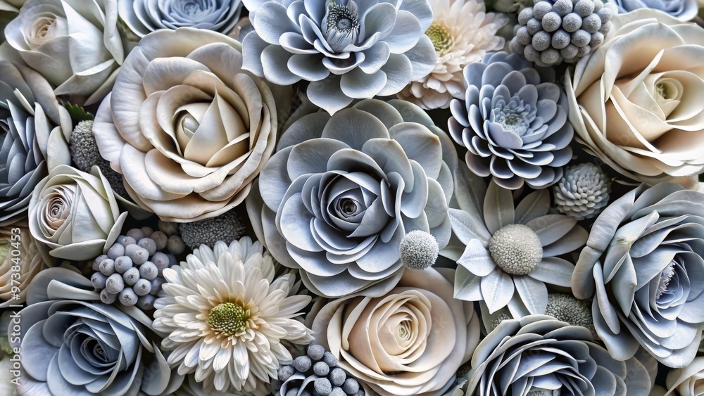 Grey flowers with intricate details unfurl petals exhibiting a range of soft tones, adding an ethereal quality to Grey flowers with intricate details unfurl petals exhibiting a range of soft tones, adding an ethereal quality to