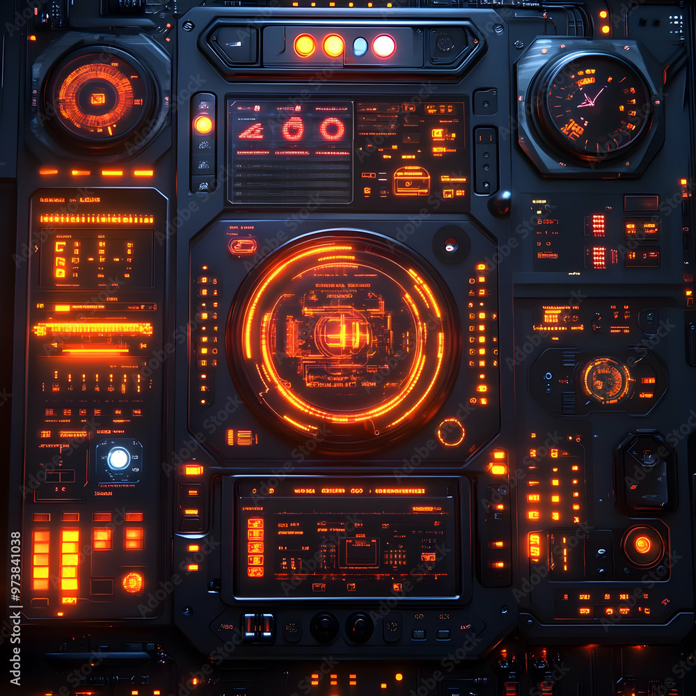 Obraz premium Futuristic Technology Interface with Glowing Orange Lights - 3D Illustration