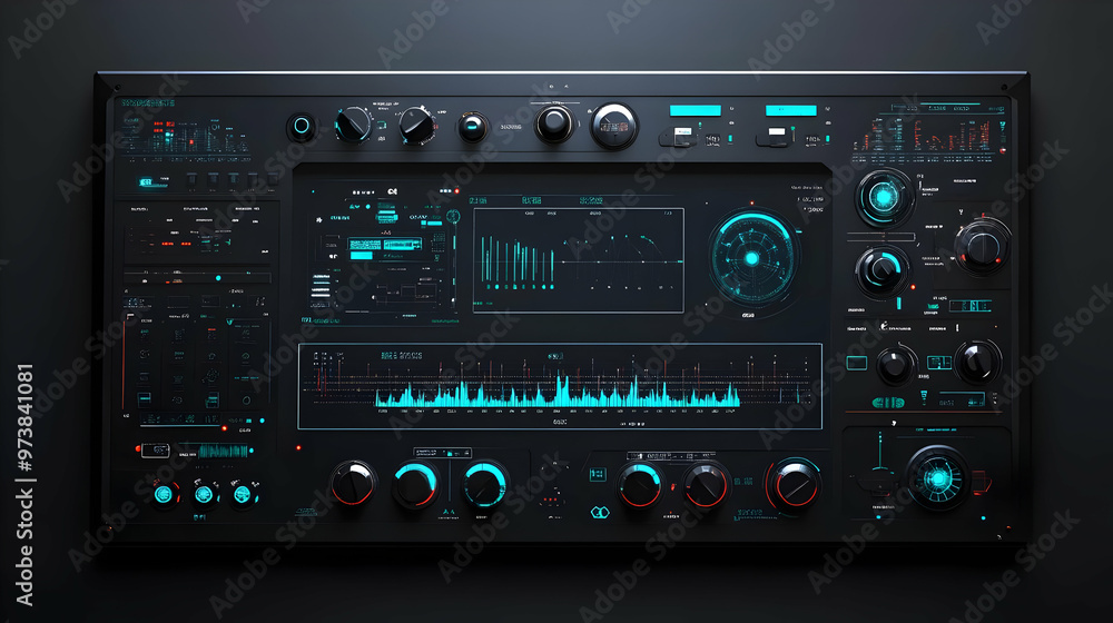 Futuristic Control Panel with Glowing Blue Interfaces 3D Illustration Futuristic Control Panel with Glowing Blue Interfaces 3D Illustration