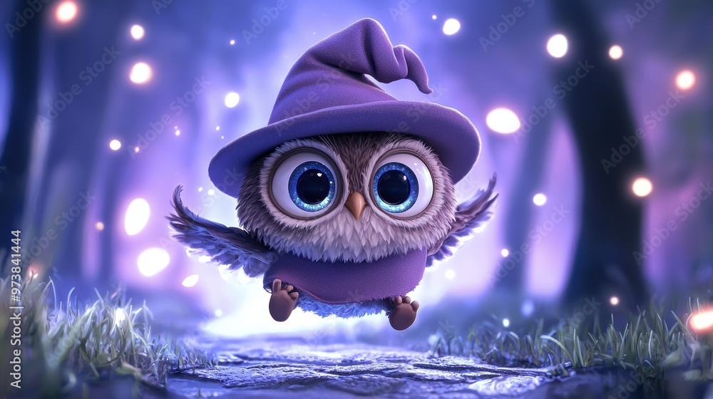 Fototapeta premium Cute Owl Wearing Witch Hat