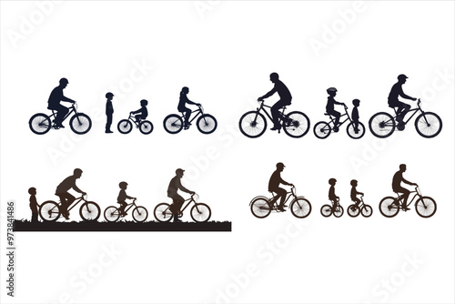 Black silhouettes of BMX rider jumping on a white background Pro Vector