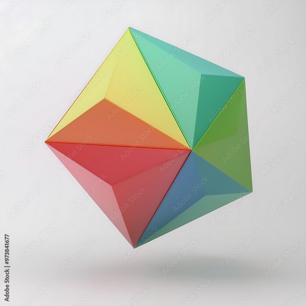 Smooth Floating Tetrahedron 3D Geometric Shape on White Background

