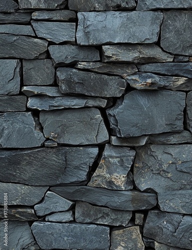 Rugged Slate Stone Texture Background with Intricate Stonework Pattern photo