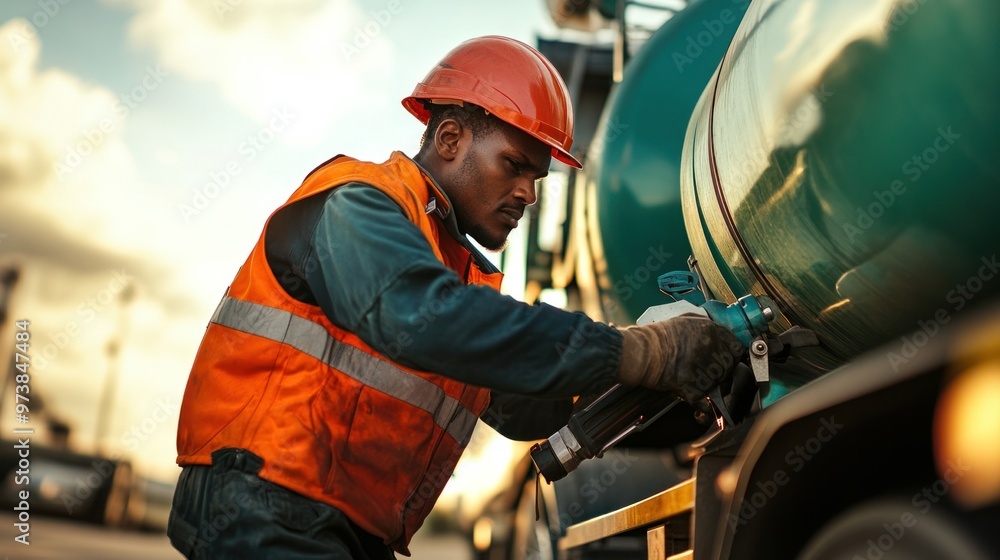 Fuel truck driver managing fuel transportation on a long-distance route Fuel truck driver managing fuel transportation on a long-distance route