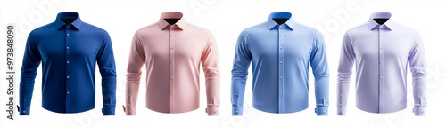 A collection of stylish long-sleeve shirts in various colors, perfect for casual or formal occasions.