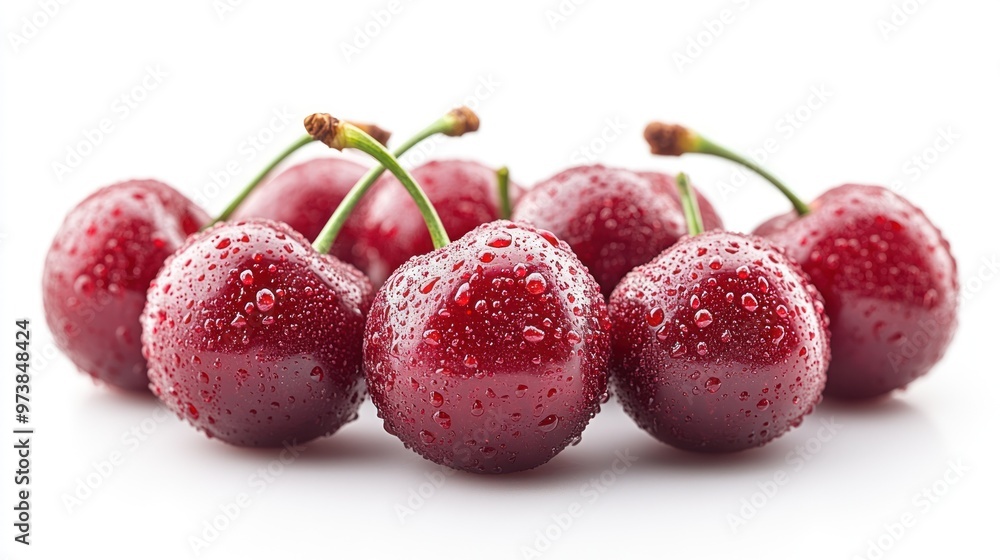 Fresh cherries with water droplets arranged attractively. Fresh cherries with water droplets arranged attractively.