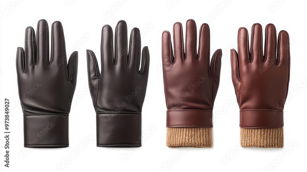 Obraz premium Stylish pair of leather gloves in black and brown, perfect for winter fashion and added warmth during cold seasons.