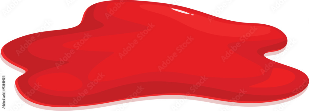 Cartoon red liquid spill spreading on the ground, creating a splattered mess Cartoon red liquid spill spreading on the ground, creating a splattered mess