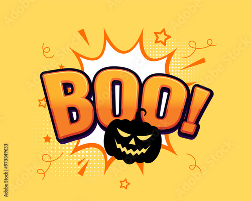 creepy halloween pumpkin boo background in comic style