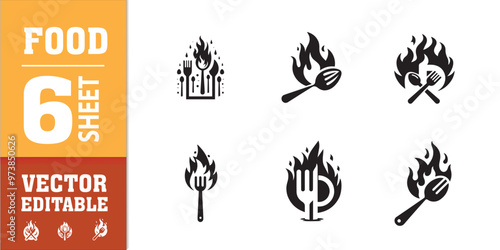 food utensils spoon fork with fire vector illustration