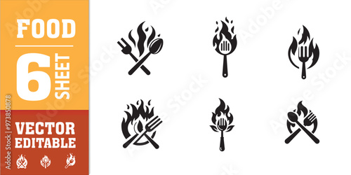 food utensils spoon fork with fire vector illustration