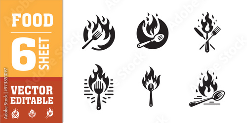 food utensils spoon fork with fire vector illustration