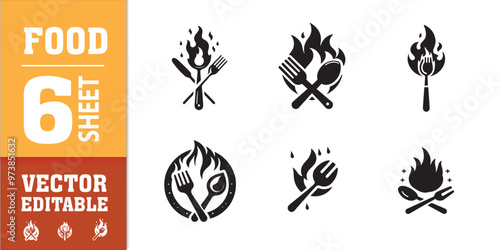 food utensils spoon fork with fire vector illustration