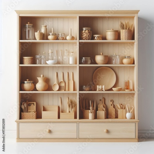 Wallpaper Mural Wooden shelf with accessories in a kitchen setting featuring jars and boxes for storage and decoration Torontodigital.ca