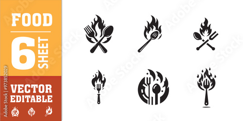 food utensils spoon fork with fire vector illustration