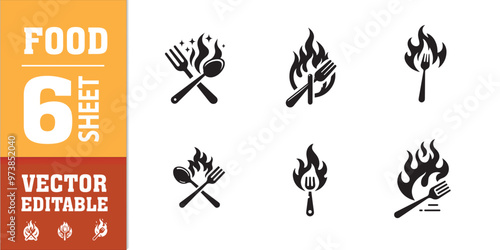 food utensils spoon fork with fire vector illustration