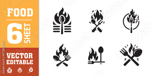 food utensils spoon fork with fire vector illustration