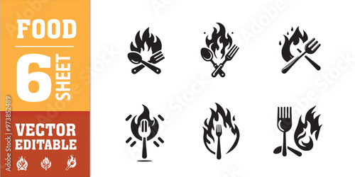 food utensils spoon fork with fire vector illustration