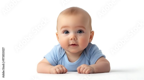 Adorable Baby Boy Lying on White Background