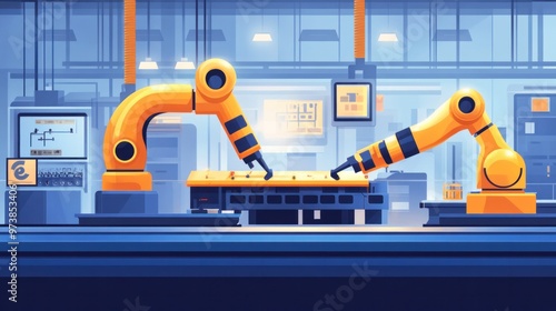 IoT-enabled factory with industrial robots, advanced manufacturing systems