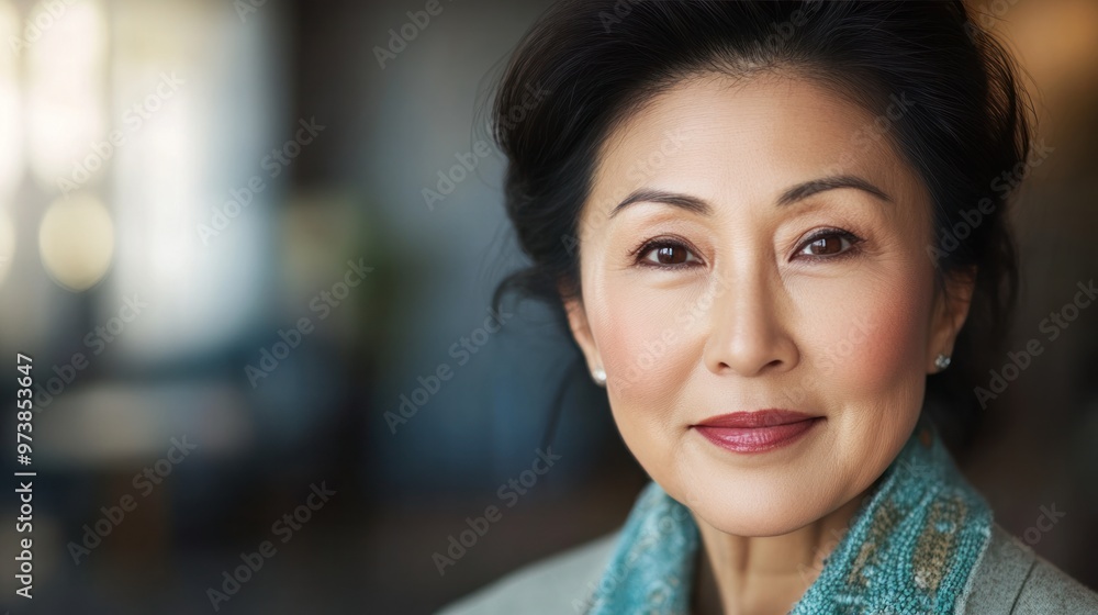 Fototapeta premium Mature Asian beauty in a soft focus portrait, highlighting her elegant features