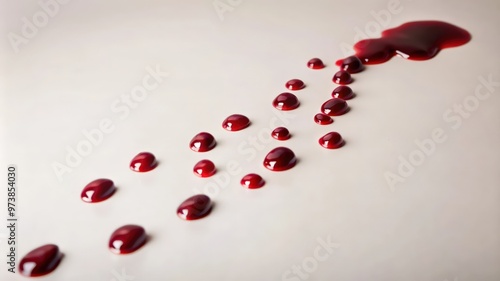 A trail of blood droplets on a white surface photo