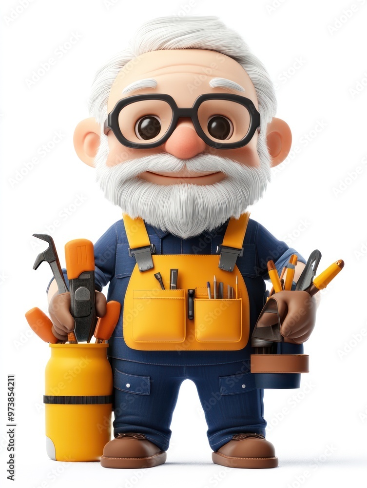 Fototapeta premium A cheerful elderly craftsman holding tools, symbolizing creativity and craftsmanship.