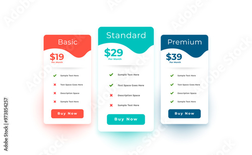 business comparison pricing chart table layout design