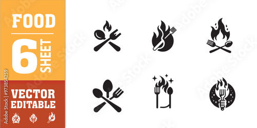 food utensils spoon fork with fire vector illustration