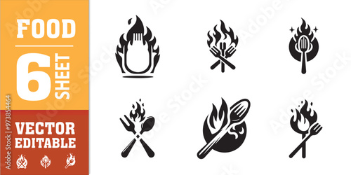 food utensils spoon fork with fire vector illustration