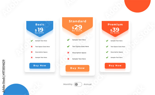 3 column comparison price chart template design