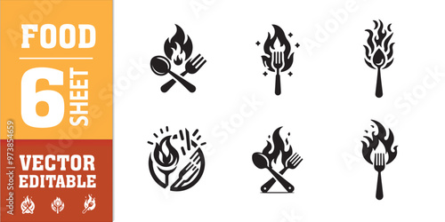 food utensils spoon fork with fire vector illustration