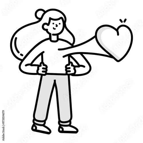 Doodle style icon of girl with racing heart 