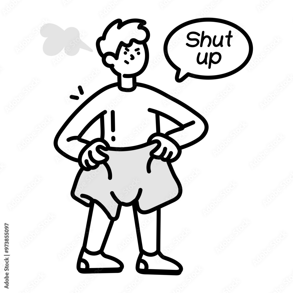 Doodle style icon showing an angry person saying shut up Doodle style icon showing an angry person saying shut up