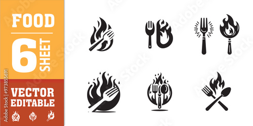 food utensils spoon fork with fire vector illustration