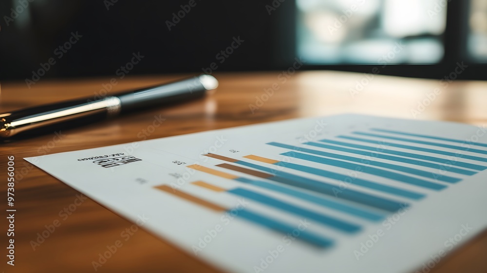 A Bar Graph on a Wooden Desk with a Pen A Bar Graph on a Wooden Desk with a Pen