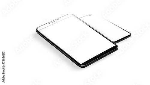 A minimalist design of a sleek black smartphone with a blank white screen, isolated on a plain white background, ideal for product mockups and tech presentations