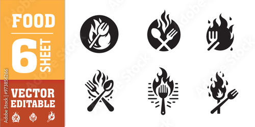 food utensils spoon fork with fire vector illustration