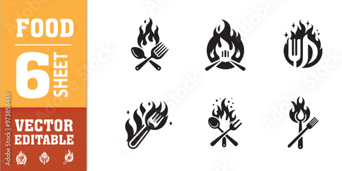 food utensils spoon fork with fire vector illustration