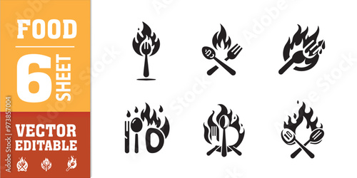 food utensils spoon fork with fire vector illustration