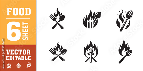 food utensils spoon fork with fire vector illustration